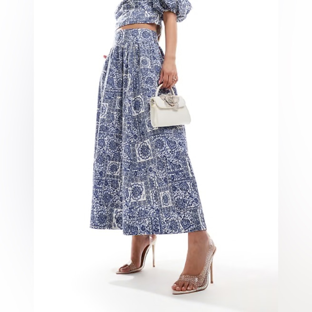 Abercrombie & Fitch Blue Tile Print Maxi Skirt Mediterranean Coastal XL